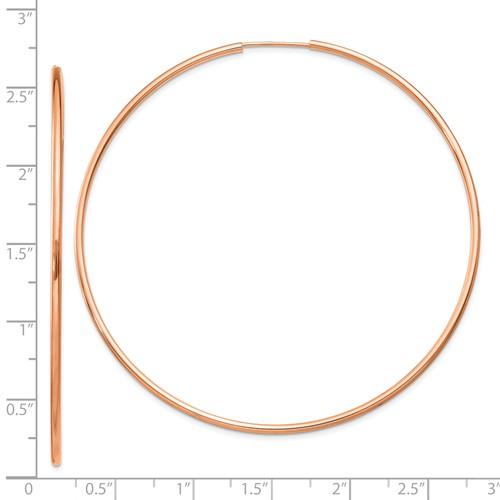 14k Rose Gold Round Endless Hoop Earrings 63mm x 1.5mm