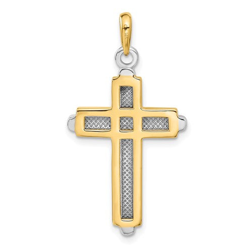14K Yellow White Gold Two Tone Cross Open Back Pendant Charm