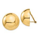 Загрузить изображение в средство просмотра галереи, 14k Yellow Gold Non Pierced Clip On Half Ball Omega Back Earrings 20mm
