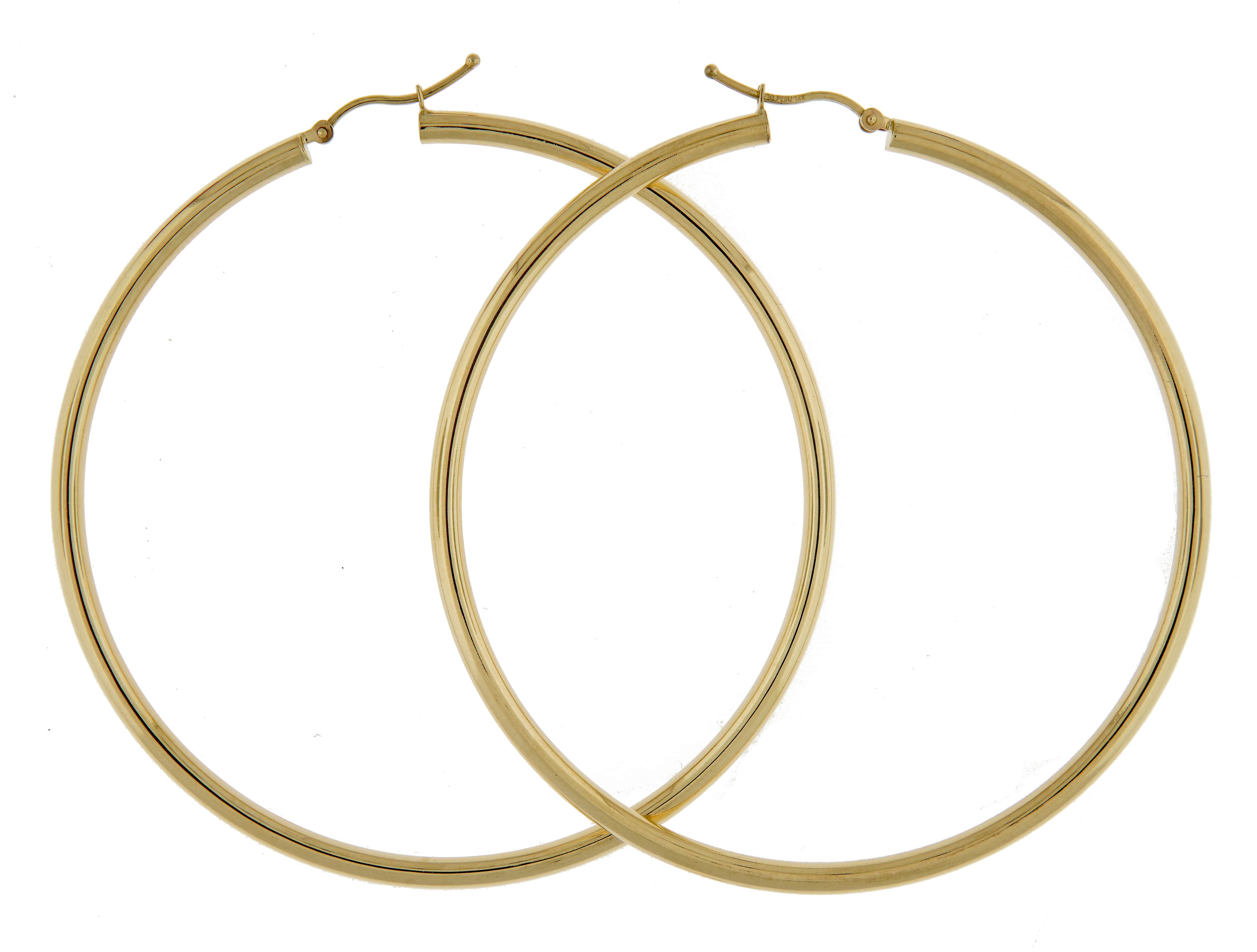 14K Yellow Gold 70mm x 3mm Classic Round Hoop Earrings
