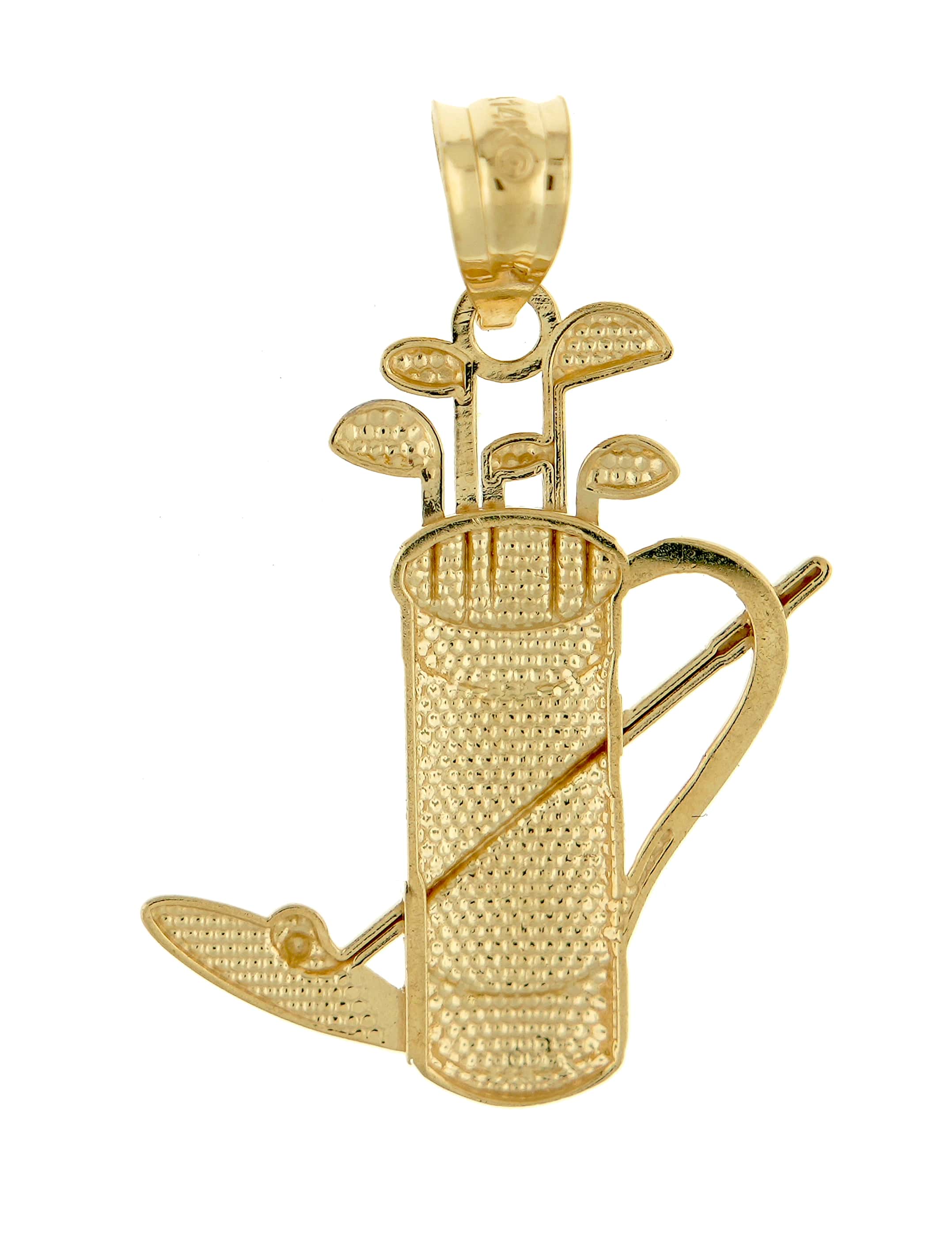 14k Yellow Gold Rhodium Golf Clubs Bag Golfing Pendant Charm