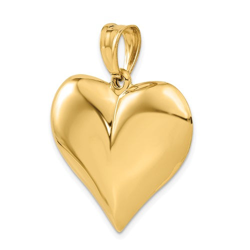 14k Yellow Gold Large Puffed Heart Hollow 3D Pendant Charm