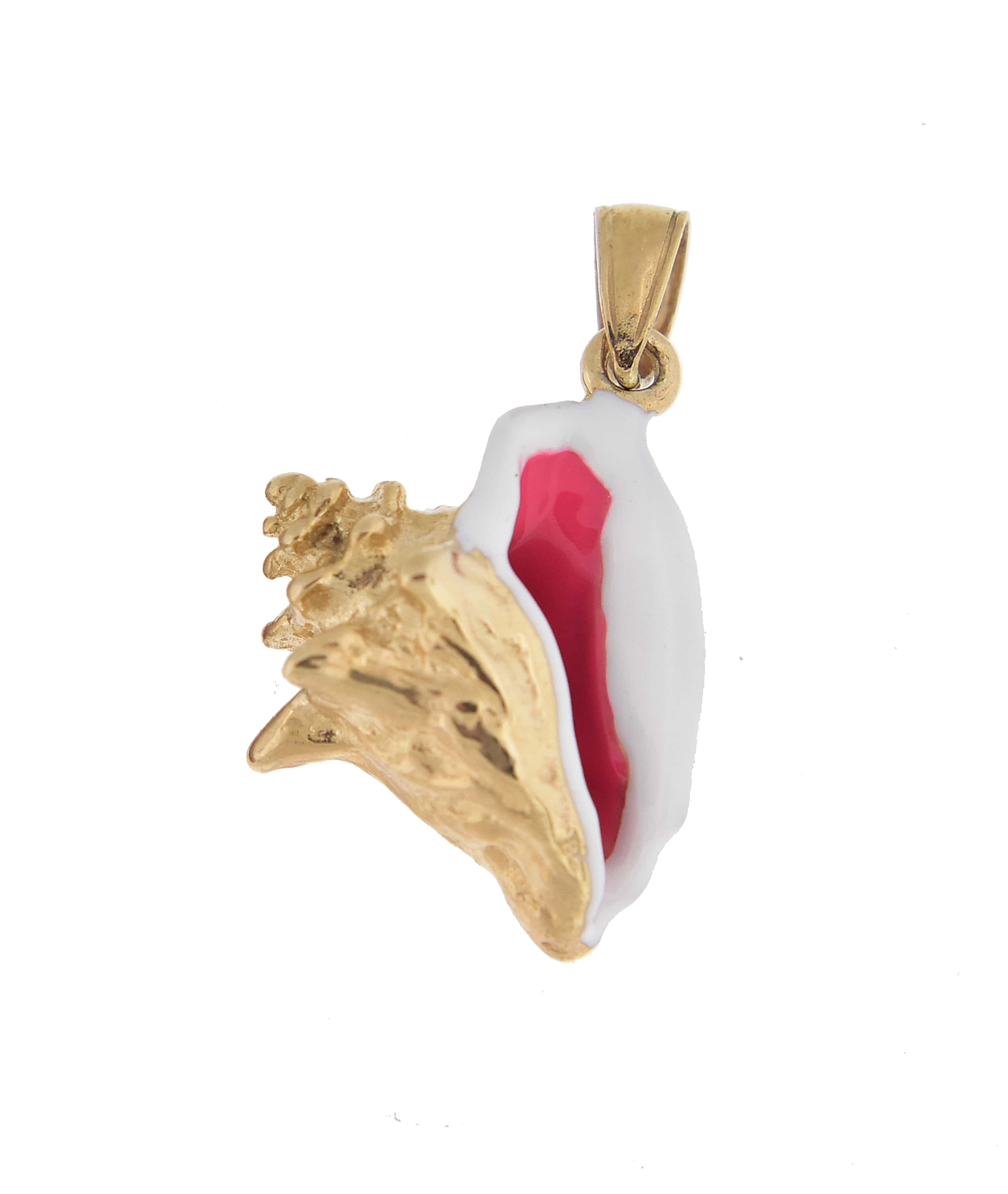 14k Yellow Gold with Enamel Conch Shell 3D Pendant Charm