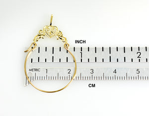 14K Yellow Gold Filigree Heart Charm Holder Hanger Connector Pendant