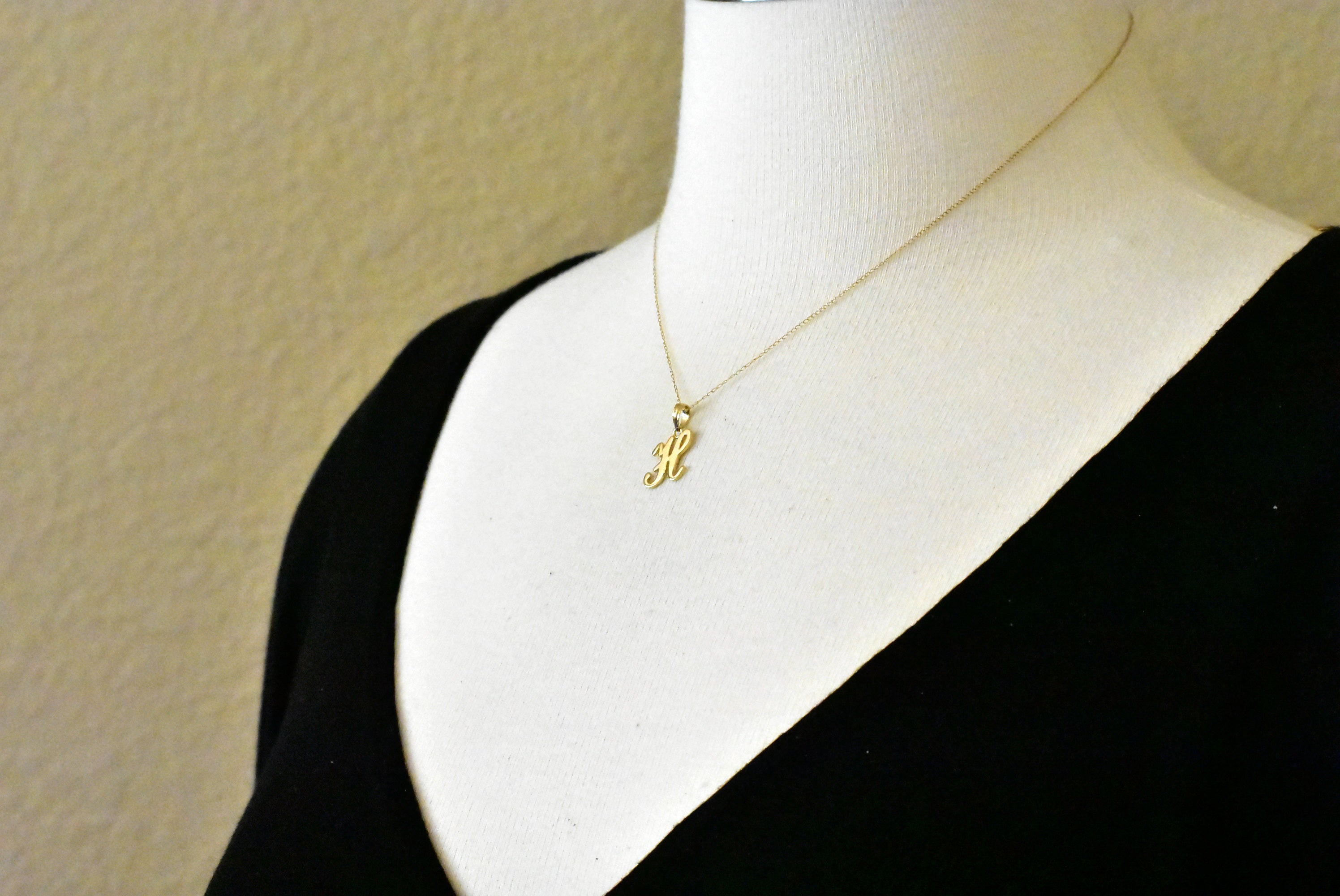14K Yellow Gold Script Initial Letter H Cursive Alphabet Pendant Charm