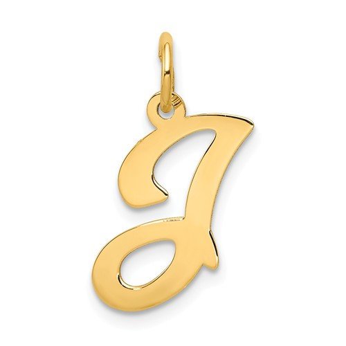 14k yellow gold initial letter j cursive script alphabet pendant charm