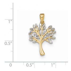 14k Yellow Gold and Rhodium Tree of Life Pendant Charm