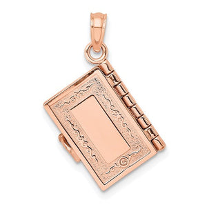 14K Rose Gold Holy Bible Lord's Prayer Book 3D Pendant Charm