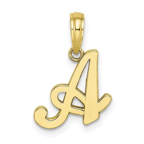 14K Yellow Gold Script Initial Letter A Cursive Alphabet Pendant Charm