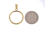 Charger l&#39;image dans la galerie, 14K Yellow Gold Holds 17.9mm x 1.2mm Coins or United States US $2.50 Dollar or Chinese Panda 1/10oz Ounce Coin Holder Tab Back Frame Pendant

