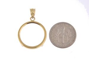 14K Yellow Gold Holds 17.9mm x 1.2mm Coins or United States US $2.50 Dollar or Chinese Panda 1/10oz Ounce Coin Holder Tab Back Frame Pendant