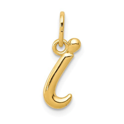 14K Yellow Gold Lowercase Initial Letter I Script Cursive Alphabet Pendant Charm