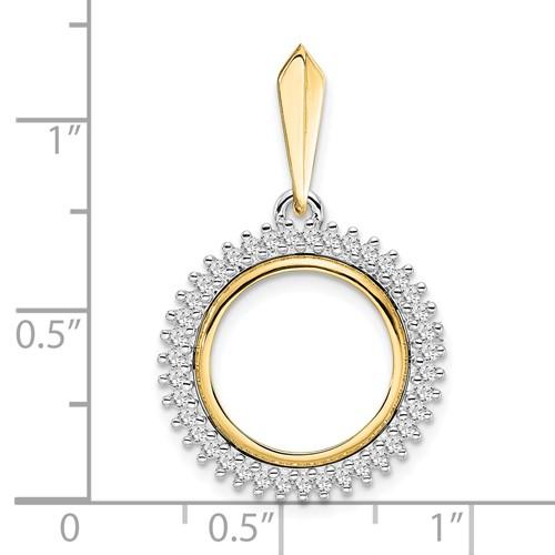 14K Gold Two Tone Diamond Coin Holder for 14mm Coins  or 1/20 oz Maple Leaf 1/20 oz 1/20 oz Panda 1/20 oz Kangaroo 1/25 oz Cat Bezel Prong Pendant Charm