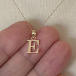 Load and play video in Gallery viewer, 14K Yellow Gold Uppercase Initial Letter E Block Alphabet Pendant Charm
