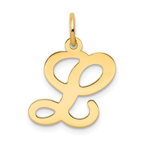 14k yellow gold initial letter l cursive script alphabet pendant charm