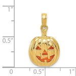 Kép betöltése a galériamegjelenítőbe: 14k Yellow Gold Enamel Pumpkin Halloween Jack O Lantern 3D Pendant Charm
