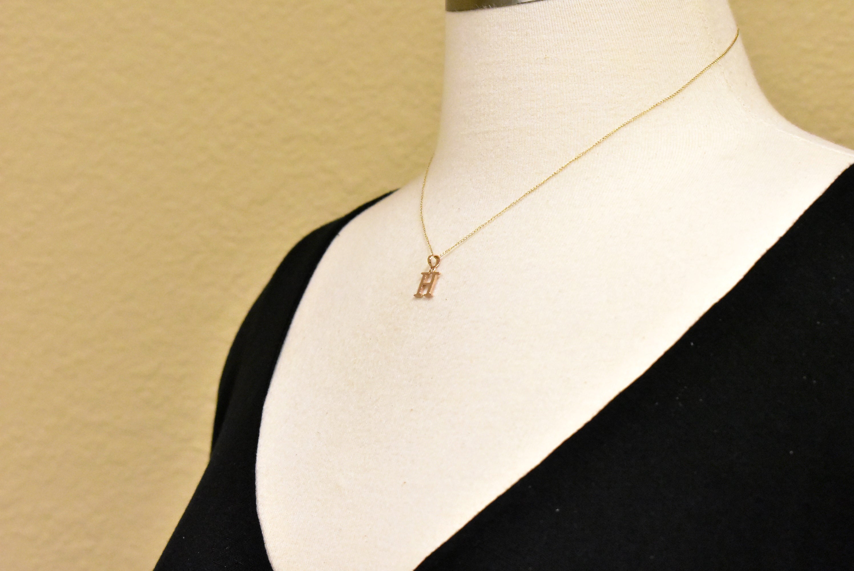 14K Rose Gold Uppercase Initial Letter H Block Alphabet Pendant Charm