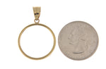 Lataa kuva Galleria-katseluun, 14K Yellow Gold Holds 21.5mm x 1.5mm Coins or United States US $5 Dollar Coin Holder Tab Back Frame Pendant
