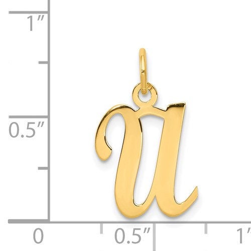 14K Yellow Gold Initial Letter U Cursive Script Alphabet Pendant Charm