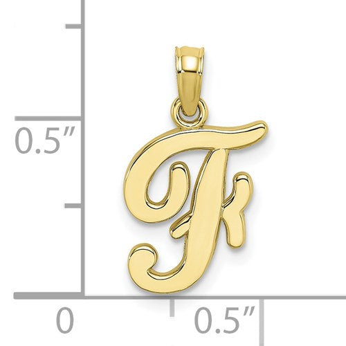 14K Yellow Gold Script Initial Letter F Cursive Alphabet Pendant Charm