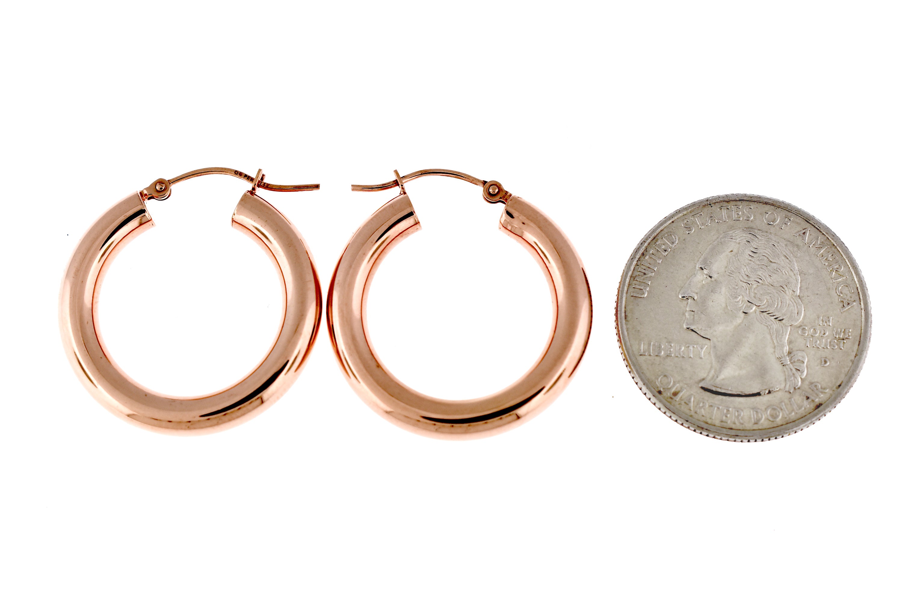 14K Rose Gold 25mm x 4mm Classic Round Hoop Earrings