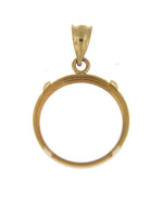 Load image into Gallery viewer, 14K Yellow Gold Holds 16mm x 1.2mm Coins or Canadian 1/10 Ounce Maple Leaf Coin Tab Back Frame Pendant Holder
