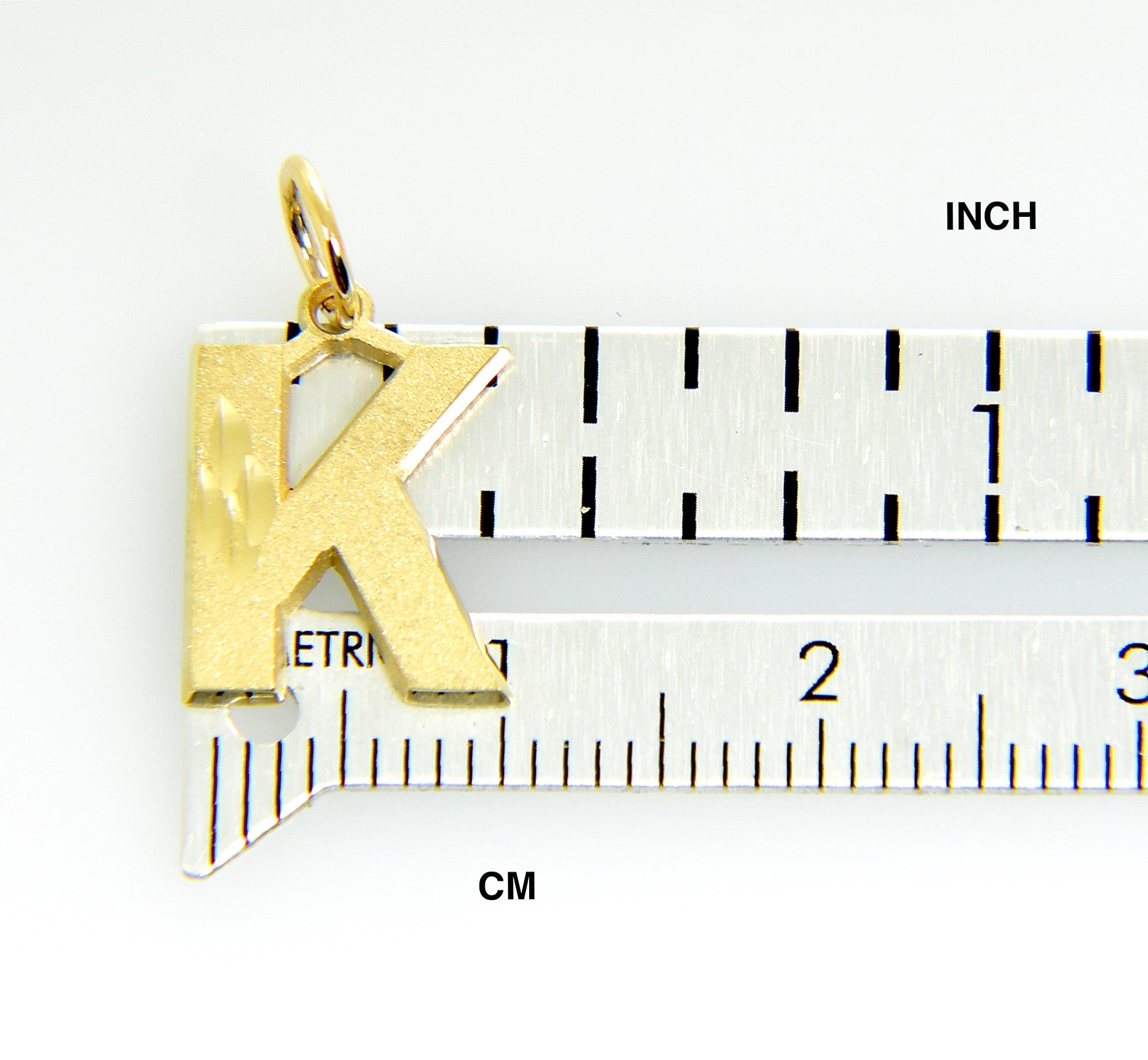 10K Yellow Gold Uppercase Initial Letter K Block Alphabet Diamond Cut Pendant Charm