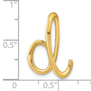 14k Yellow Gold Initial Letter D Cursive Chain Slide Pendant Charm
