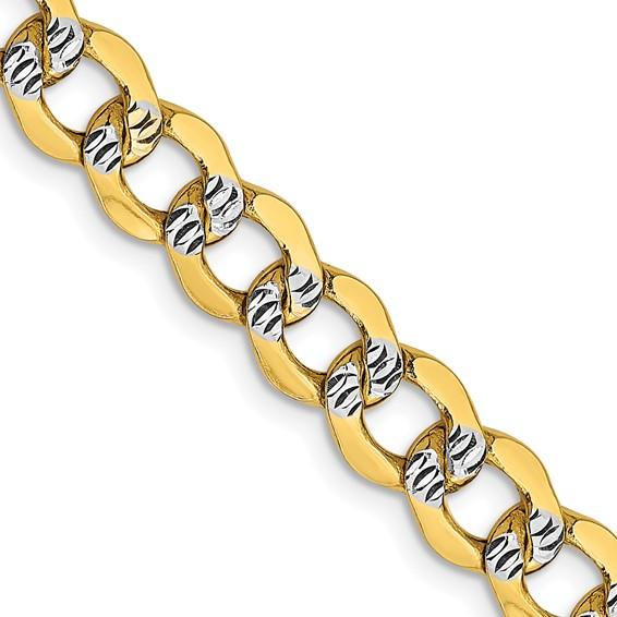 14K Yellow Gold with Rhodium 6.75mm Pavé Curb Bracelet Anklet Choker Necklace Pendant Chain with Lobster Clasp