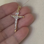 Load and play video in Gallery viewer, 14k Gold Two Tone INRI Crucifix Cross Pendant Charm
