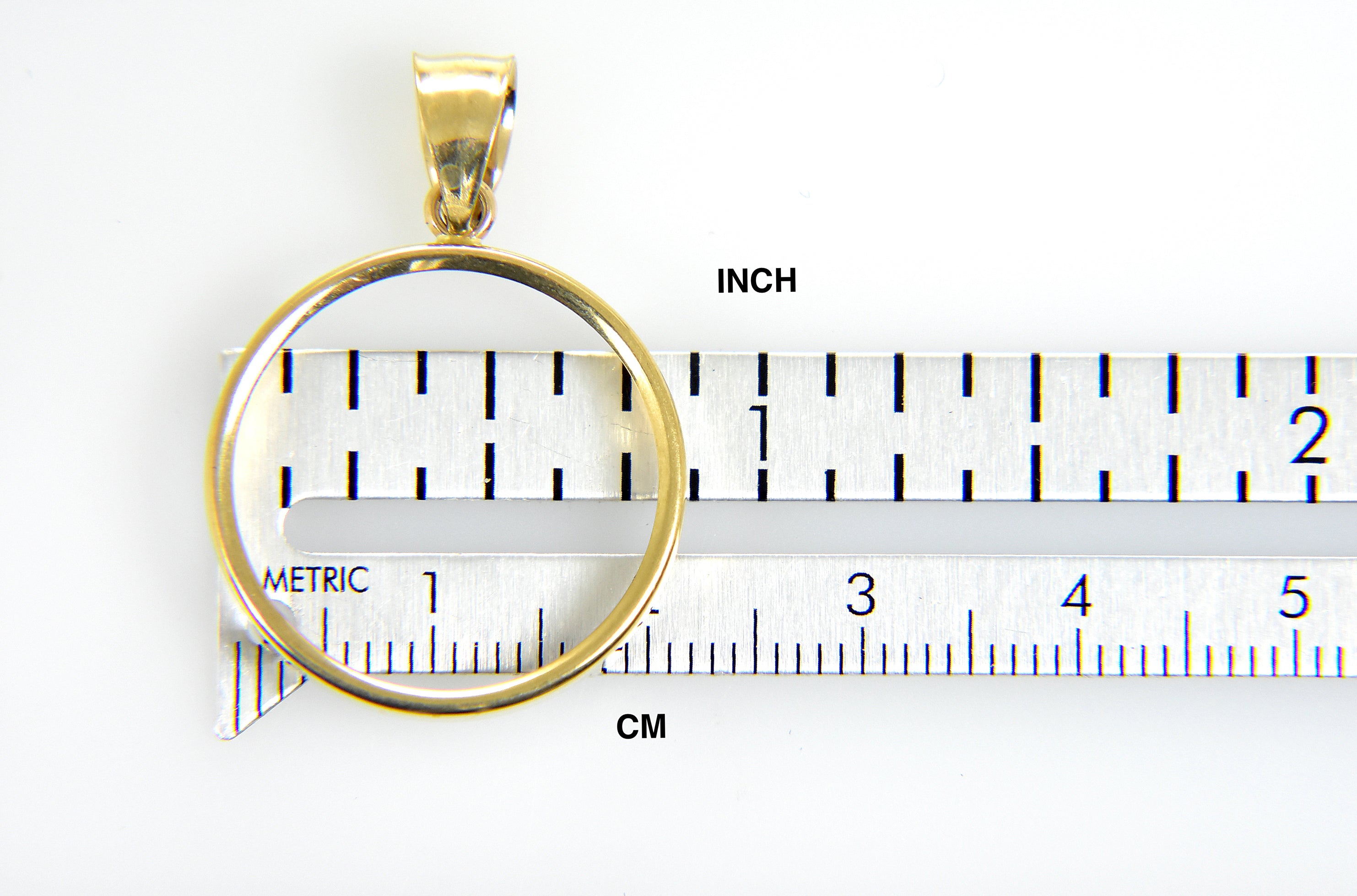 14K Yellow Gold Holds 21.5mm x 1.5mm Coins or United States US $5 Dollar Coin Holder Tab Back Frame Pendant
