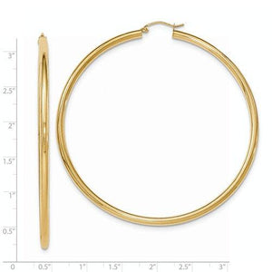 14K Yellow Gold 70mm x 3mm Classic Round Hoop Earrings