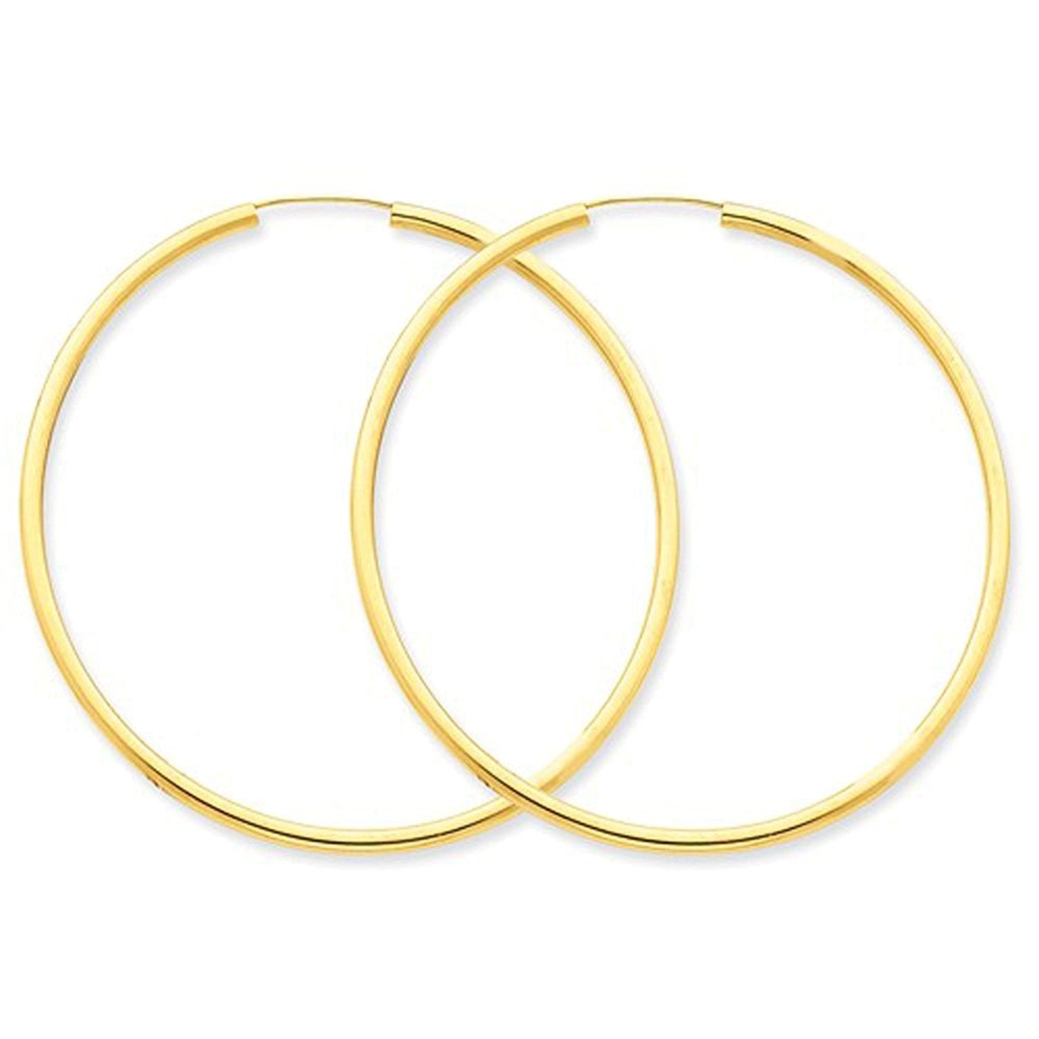 14K Yellow Gold 50mm x 2mm Round Endless Hoop Earrings