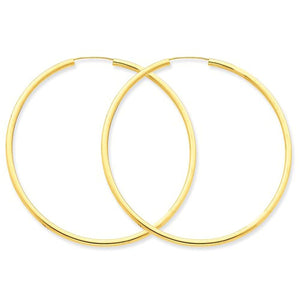 14K Yellow Gold 50mm x 2mm Round Endless Hoop Earrings