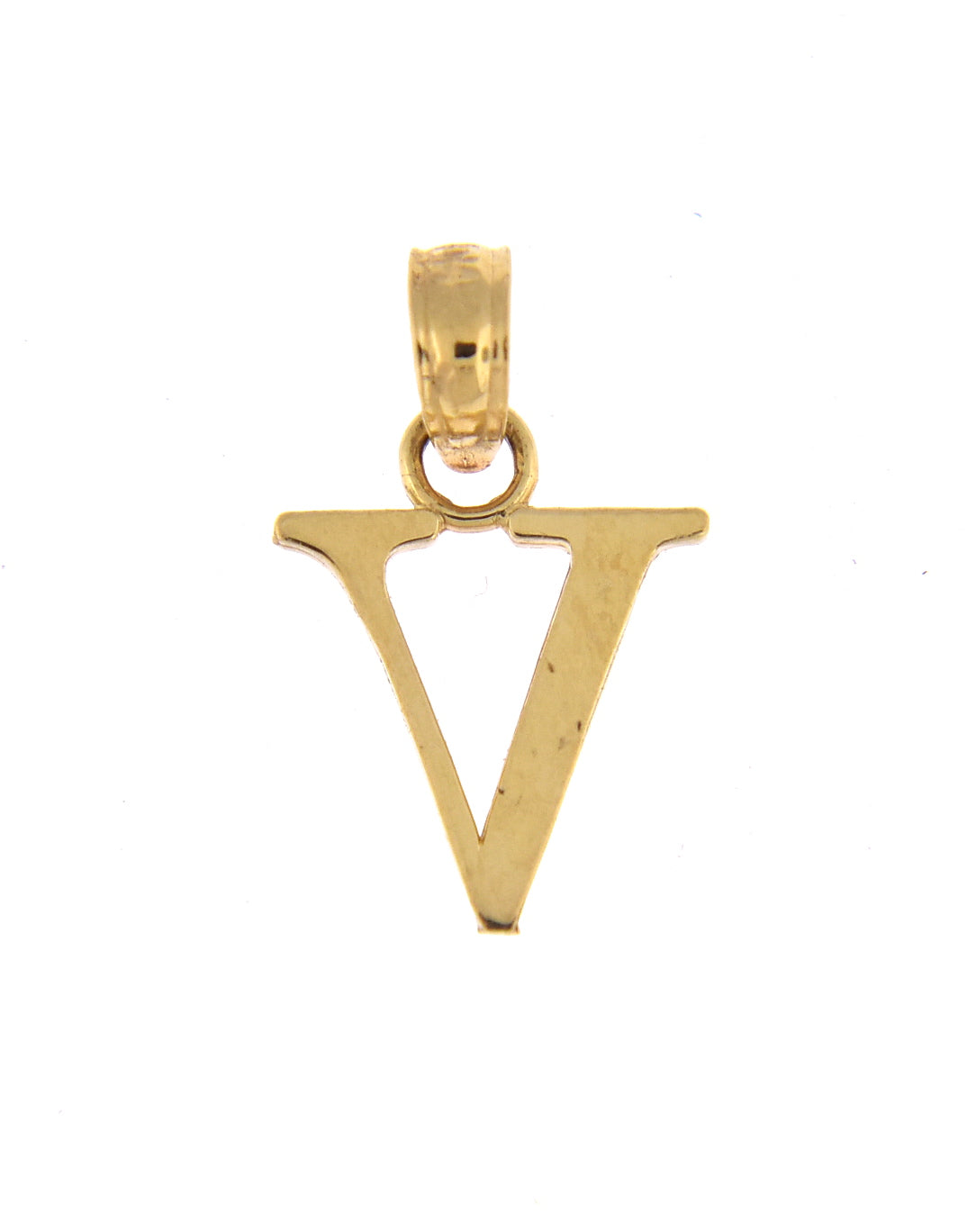 14K Yellow Gold Uppercase Initial Letter V Block Alphabet Pendant Charm