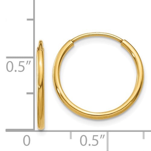 14K Yellow Gold 14mm x 1.25mm Round Endless Hoop Earrings
