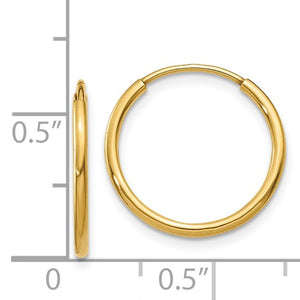 14K Yellow Gold 14mm x 1.25mm Round Endless Hoop Earrings