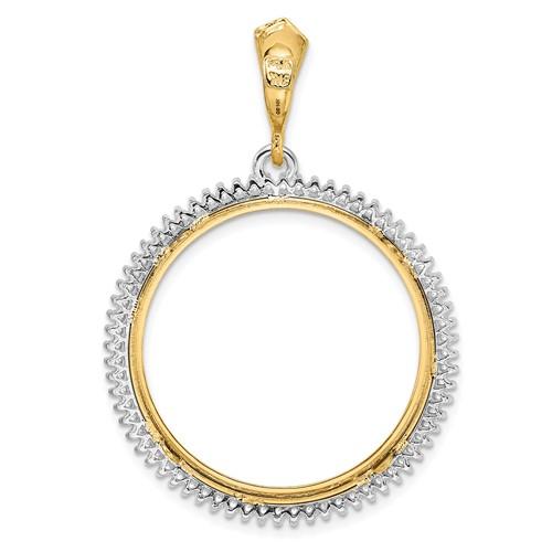 14K Gold Two Tone Diamond Coin Holder for 27mm Coins or 1/2 oz American Eagle US $10 Dollar Liberty Indian 1/2 oz Panda Coin Bezel Prong Pendant Charm