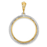 Load image into Gallery viewer, 14K Gold Two Tone Diamond Coin Holder for 27mm Coins or 1/2 oz American Eagle US $10 Dollar Liberty Indian 1/2 oz Panda Coin Bezel Prong Pendant Charm
