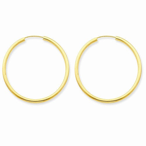 14K Yellow Gold 30mm x 2mm Round Endless Hoop Earrings
