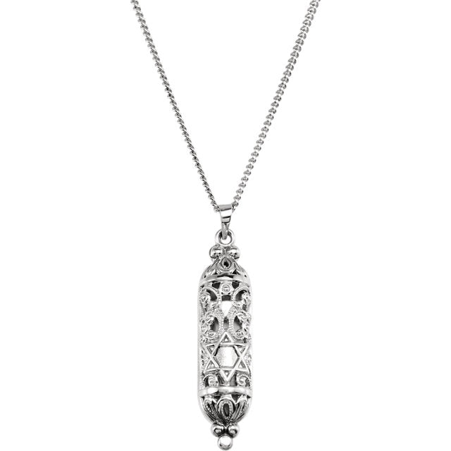 Sterling Silver Mezuzah Pendant Charm Necklace 18 inches