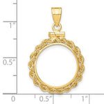Afbeelding in Gallery-weergave laden, 14K Yellow Gold Holds 16mm Coins 1/10 oz Maple Leaf 1/10 oz Philharmonic 1/10 oz Australian Nugget 1/10 oz Kangaroo Coin Holder Rope Bezel Screw Top Pendant Charm
