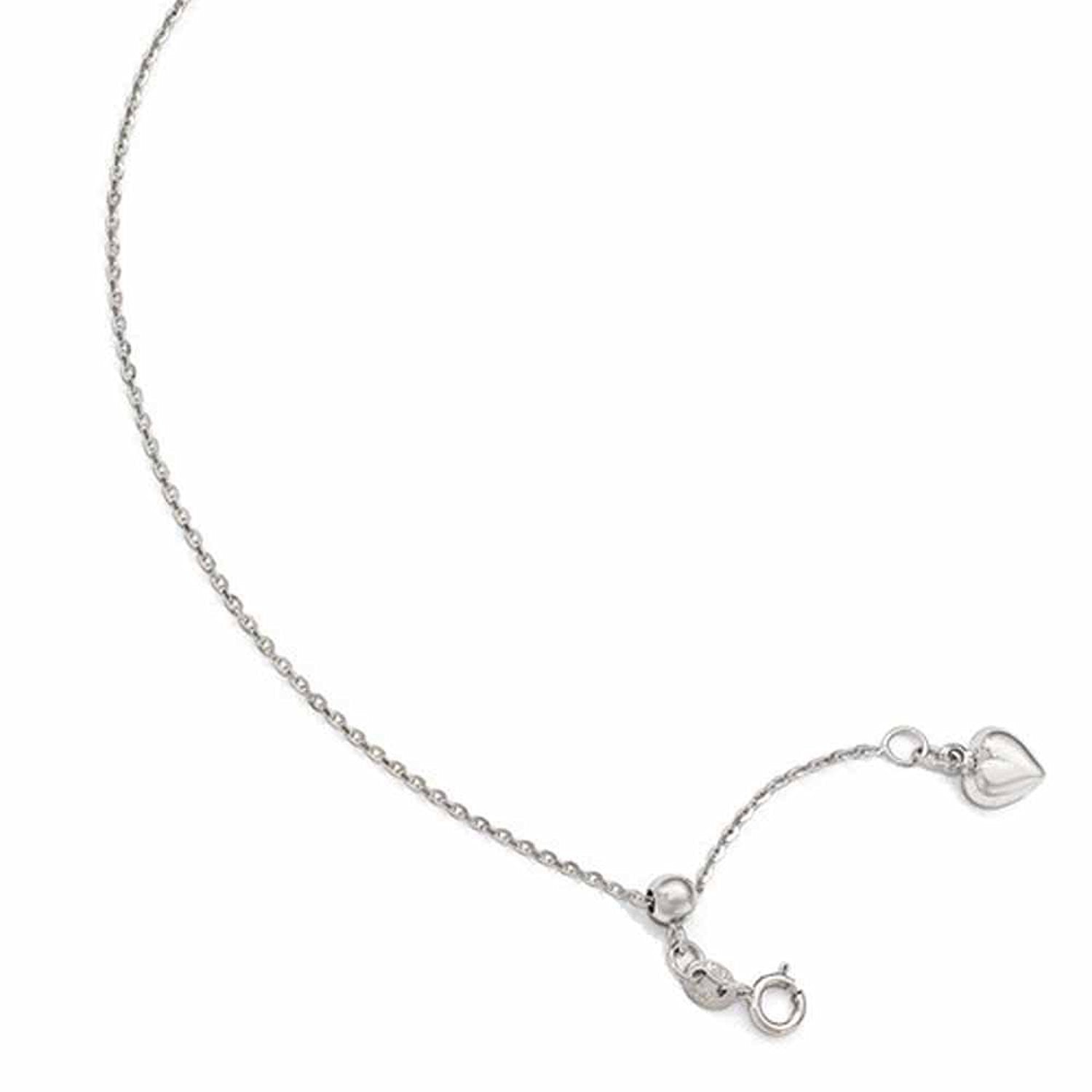 14k White Gold Heart Dangle Anklet Adjustable to 11 inches