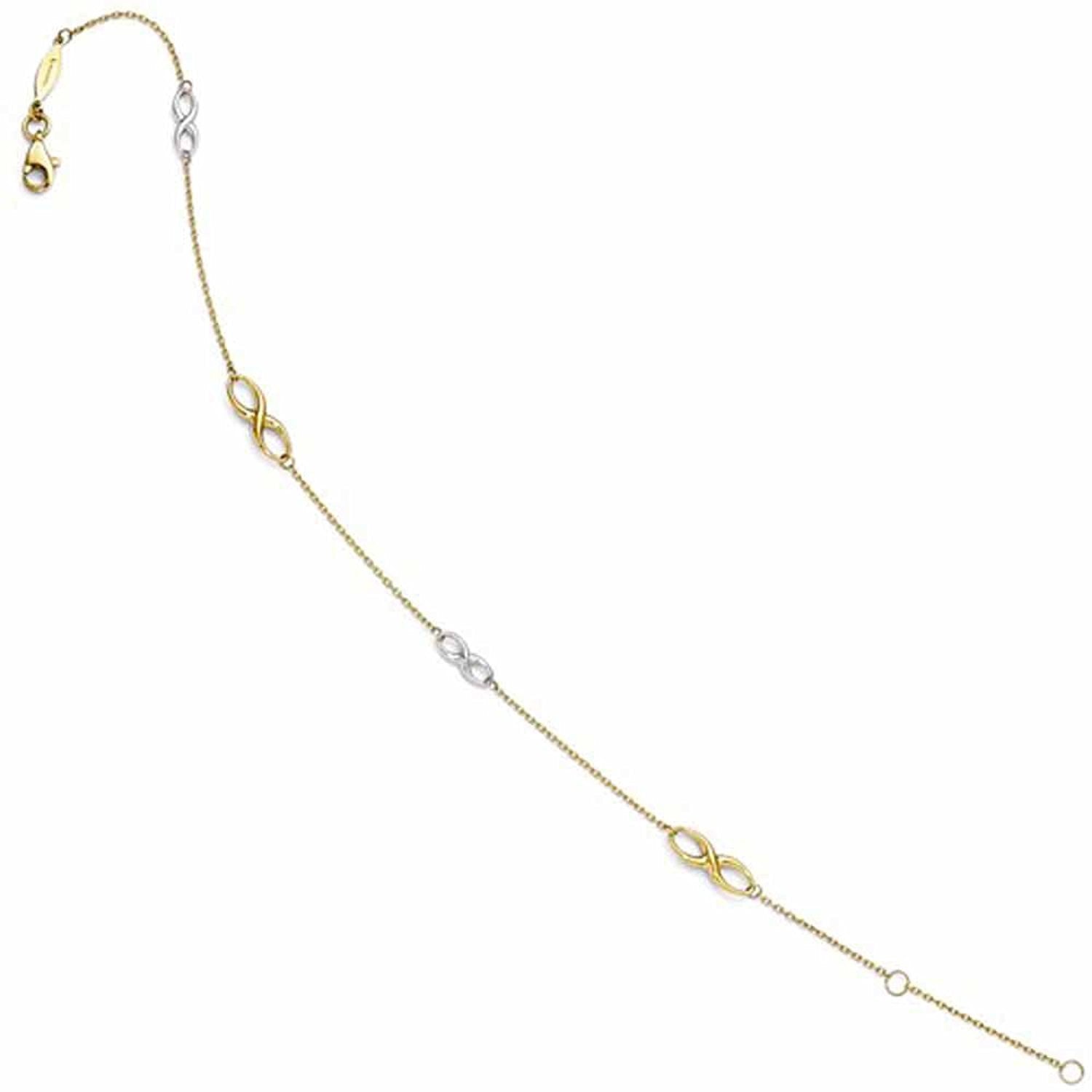 14k Gold Two Tone Infinity Anklet 9 inches plus Extender