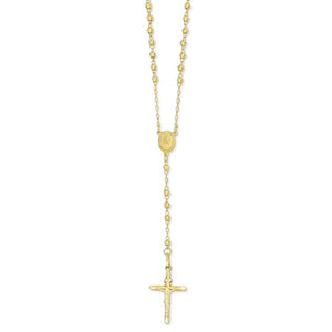 14k Yellow Gold Crucifix Cross 3mm Beaded Rosary Necklace