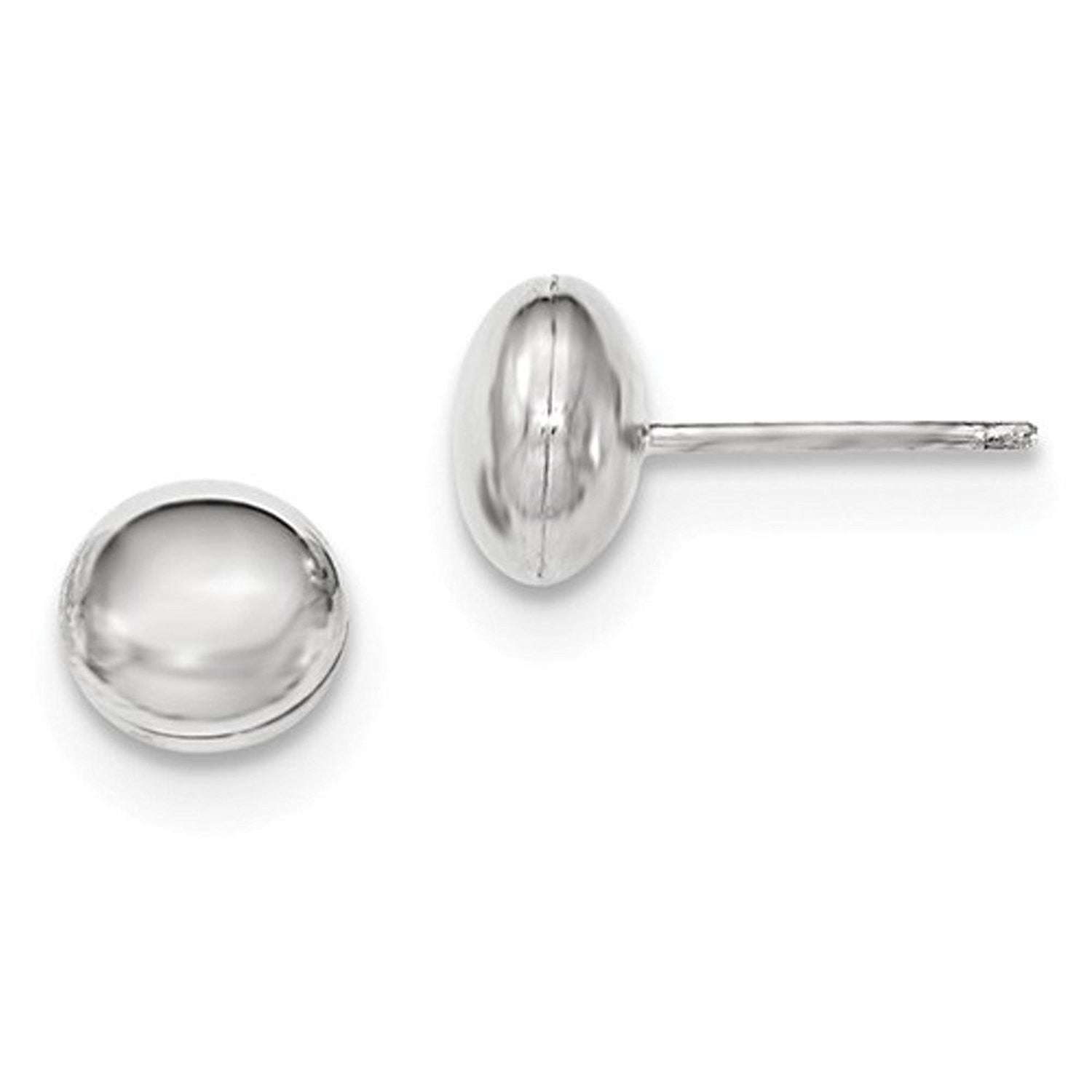 14k White Gold 8mm Button Polished Post Stud Earrings
