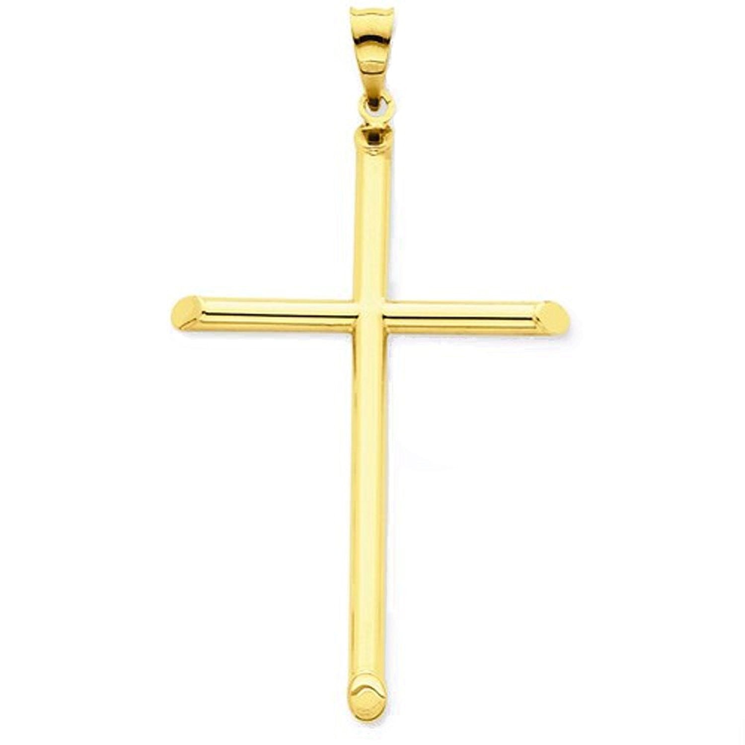 14k Yellow Gold Cross Polished 3D Hollow Large Pendant Charm