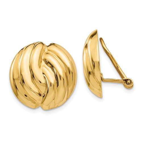 14k Yellow Gold Non Pierced Clip On Swirl Omega Back Earrings