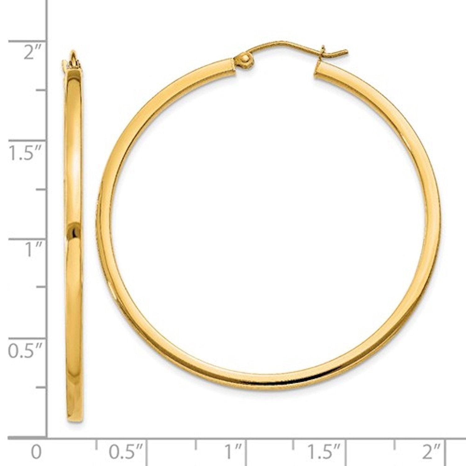 14K Yellow Gold 45mm Square Tube Round Hollow Hoop Earrings