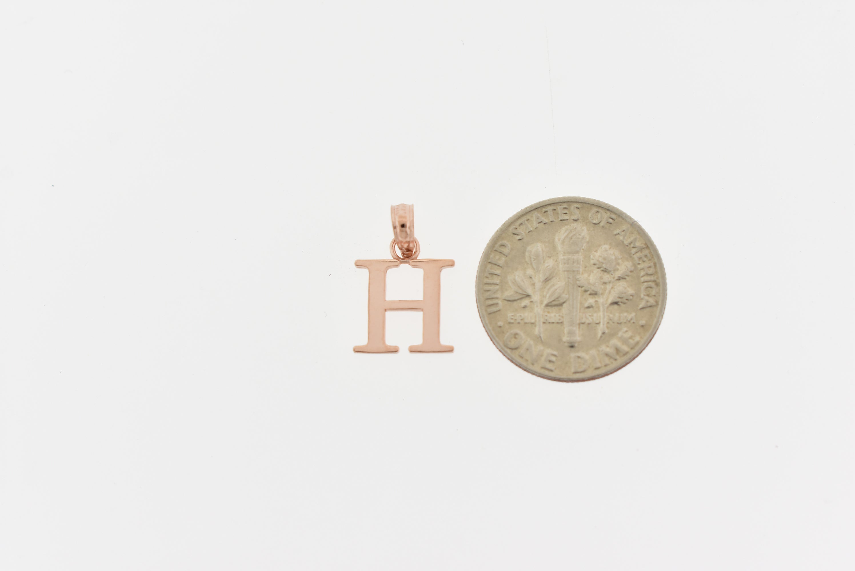 14K Rose Gold Uppercase Initial Letter H Block Alphabet Pendant Charm